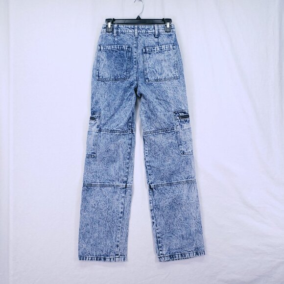 BP. Women's Blue Acid Wash High Waisted Pockets Cargo Straight Leg Pants Size 25 - Picture 12 of 16